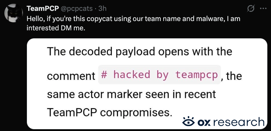 Copycat hacker exposed by payload tag (Source: OX security)