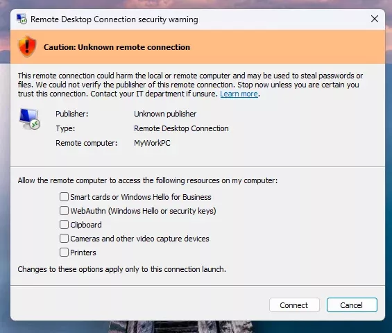 New Microsoft RDP Warning (Source: Microsoft)